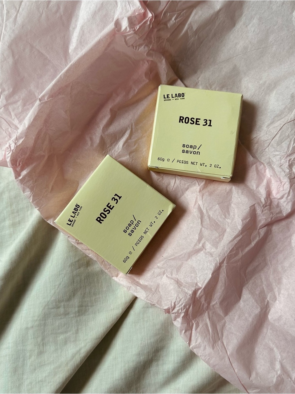 Le Labo Rose 31 soap - pale yellow boxes